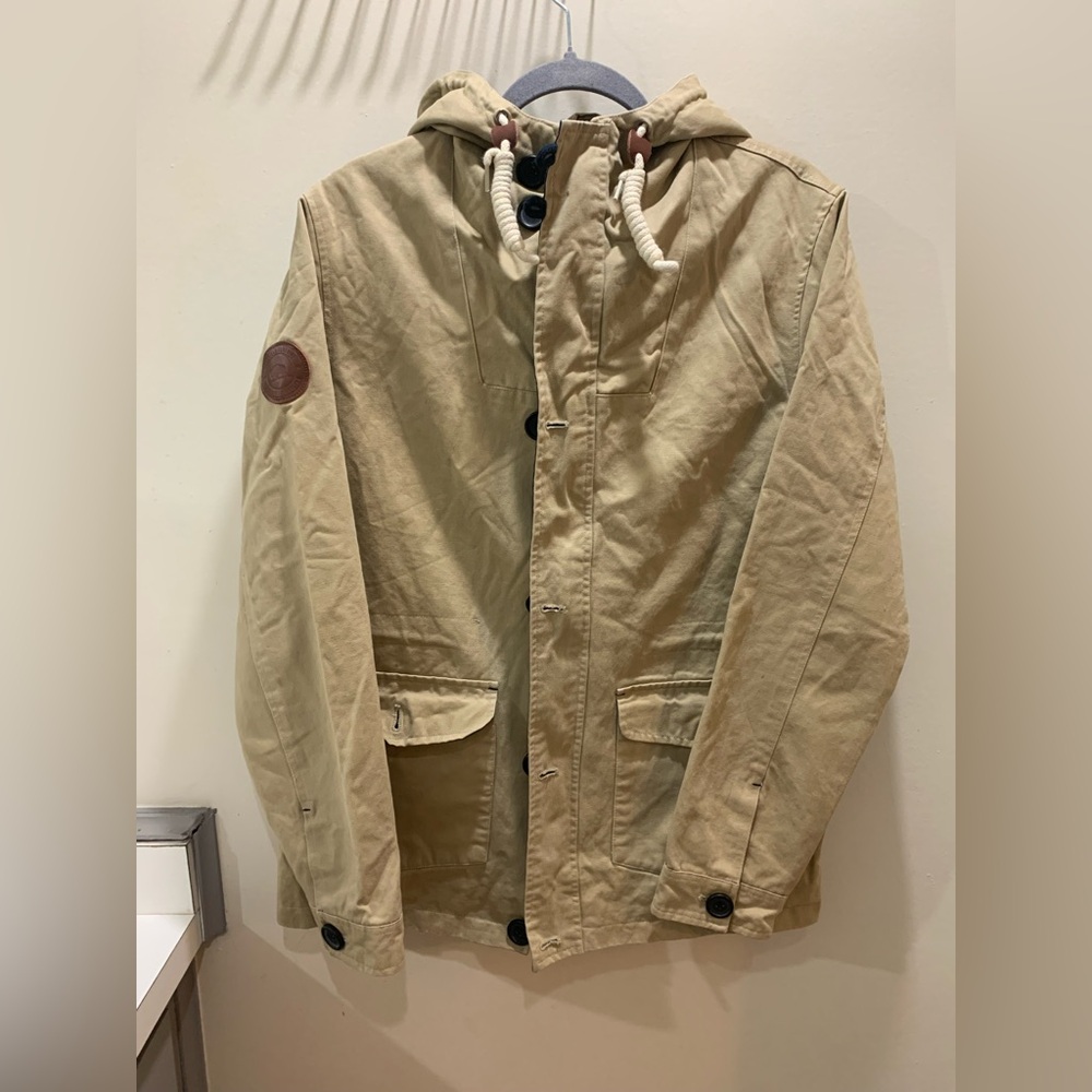 BellField Men's 2 In 1 Hooded Full Zip Button Close Jacket Coat 100% Cotton
